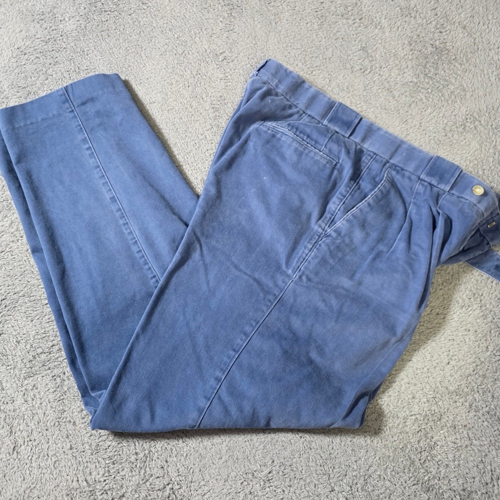 Cacharel Mens 32x31.5 Pleated Trousers‎ Blue Cotton Blend Relaxed Tapered Pants